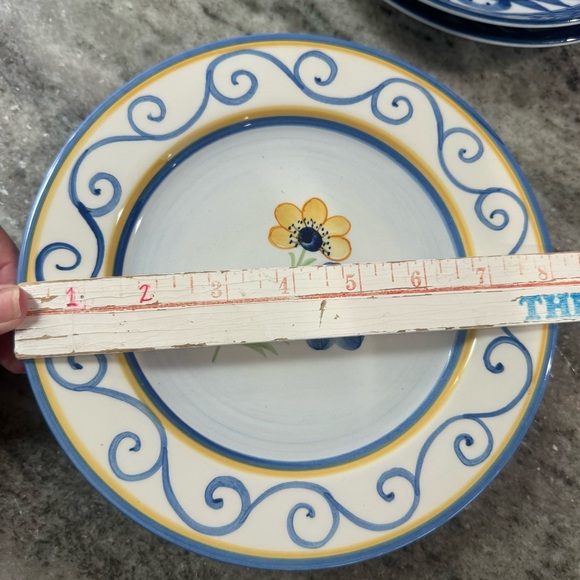 World Market Three 8.25”  Plates - Portugal - Blue and Yellow Flowers - Picture 7 of 7